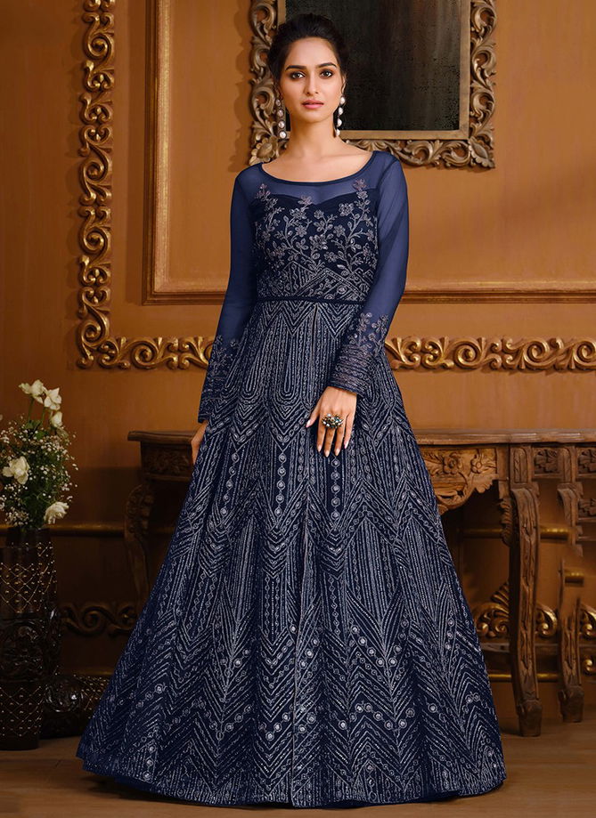 Blue Colour New Fancy Wedding Wear Designer Heavy Butterfly Net Gown Collection 4736 B